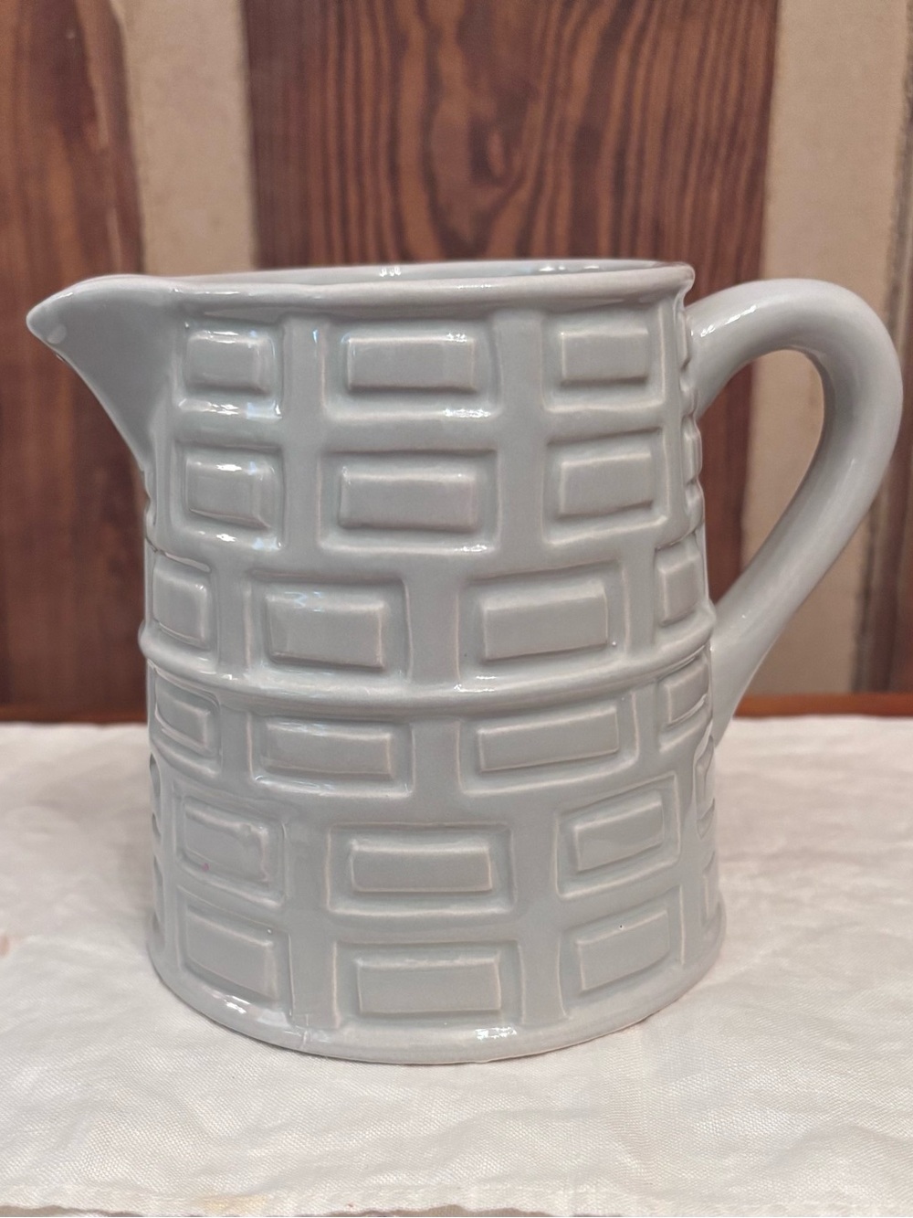 Light Grey Ceramic Pitcher with Geometric Relief